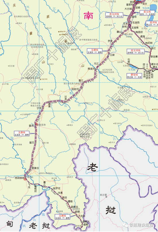 中老铁路全线线路走向示意图▼