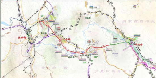 新建中卫至兰州铁路(甘肃段)线路示意图