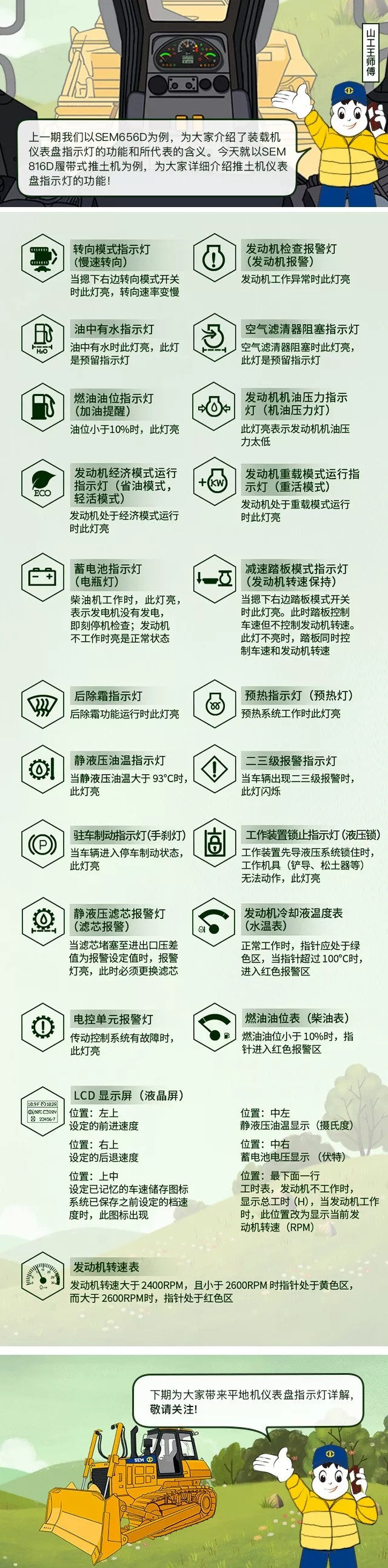 山工王师傅小贴士 推土机仪表盘指示灯图解 山工王师傅小贴士 推土机仪表盘指示灯图解