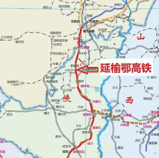 延安站貫通引出,向北依次經延安市寶塔區,延川縣,榆林市清澗縣,綏德縣