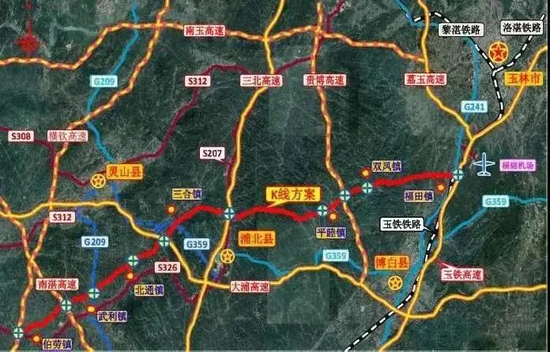 自东北向西南分别经过玉林市福绵区,博白县,钦州市浦北县平睦镇,官垌
