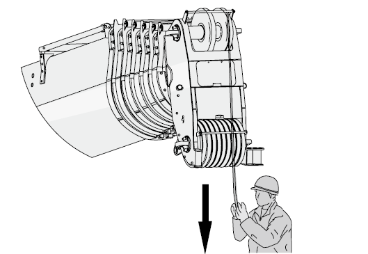06根据需要的倍率,重新穿绕钢丝绳将钢丝绳末端套上绳套,并用绳夹锁紧