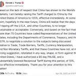 特朗普宣布，把對中國的關稅進一步提升至125%，即刻生效！