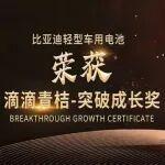 比亞迪輕型車(chē)用電池榮獲“滴滴青桔突破成長(zhǎng)獎(jiǎng)”