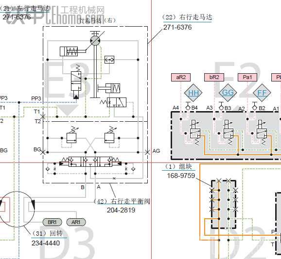 卡特330D挖土机液压油路图纸中文版本