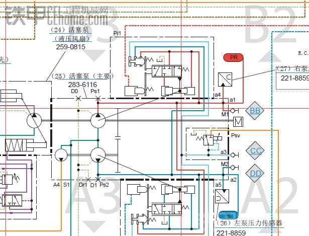 卡特330D挖土机液压油路图纸中文版本