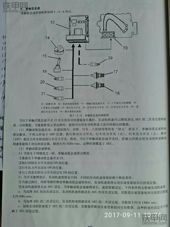 卡特挖掘機(jī)的單觸低怠速開關(guān)的功能