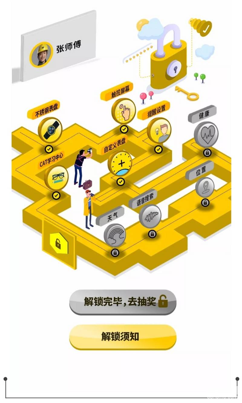 邀請好友助力 解鎖“CAT智能手表”九大功能！

即日起至5月8日，CAT將隨機抽取5位成功解鎖九大功能點的用戶，每人贈送CAT智能手表一塊！

與眾不同的Ta，成功解鎖的你值得擁有！