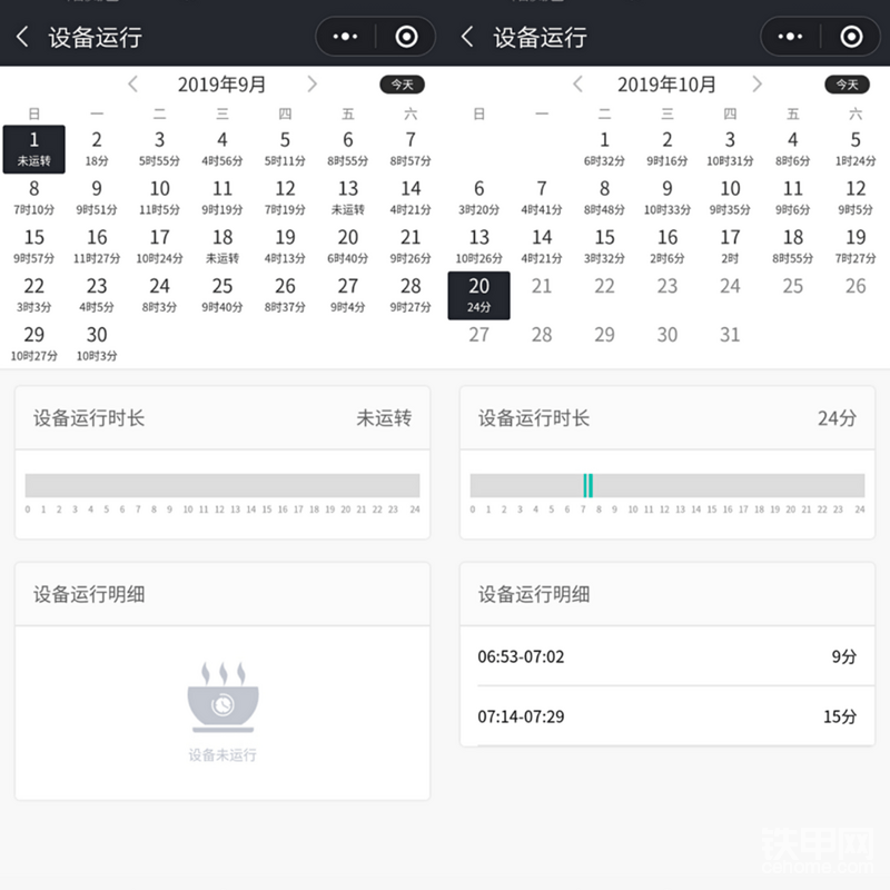 另外這個計時功能對我來說用處非常大，他原理是挖機通電震動開始計時，計時功能也相當(dāng)準(zhǔn)確，研發(fā)者說最多誤差十分鐘，我覺得這個話在謙虛啦，我覺得誤差不會超過三分鐘，不過在上個月由于更新中有兩次誤報，有情可原畢竟一直在更新和優(yōu)化中！有了這個再也不用每天下班復(fù)雜的運算！