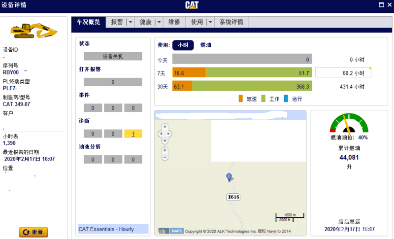 新款智能349，1390小时耗油44081升，平均油耗31.71升；