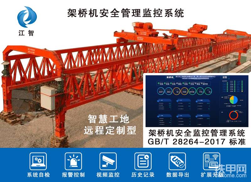 架桥机也是国家国标规定的必须要安装监控系统的大型起重机之一。
除了对本机的监控之外，还能实现远程监控，就是为了方便安全管理人员能在任何时候都可以随时查看起重机的运行数据。