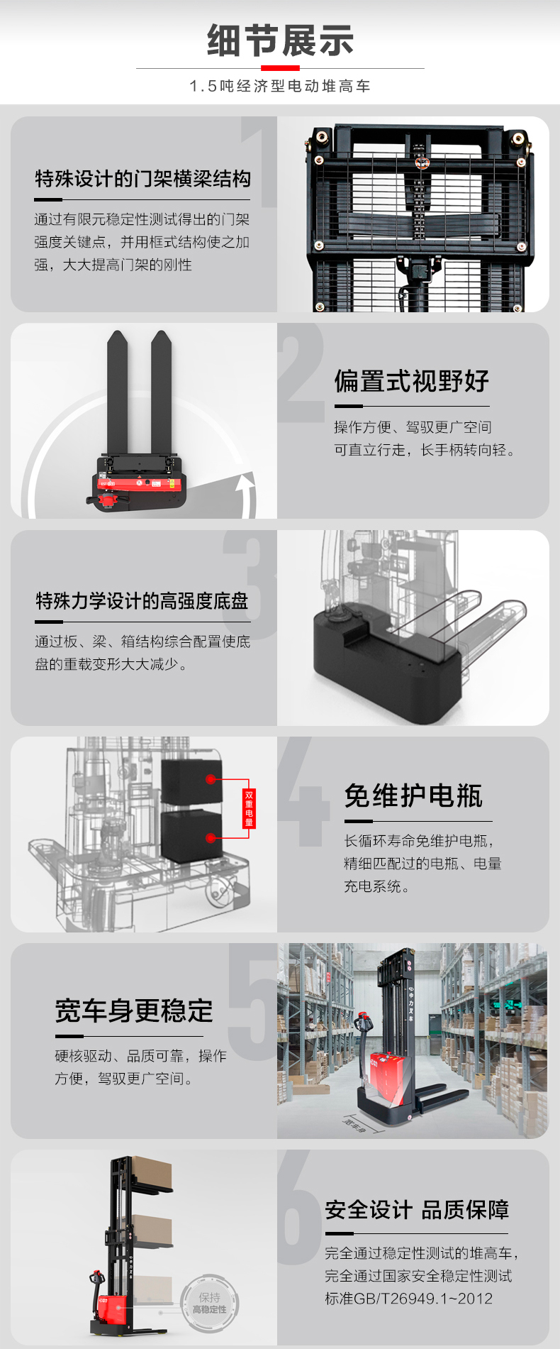 中力1.5吨步行式电动堆高车