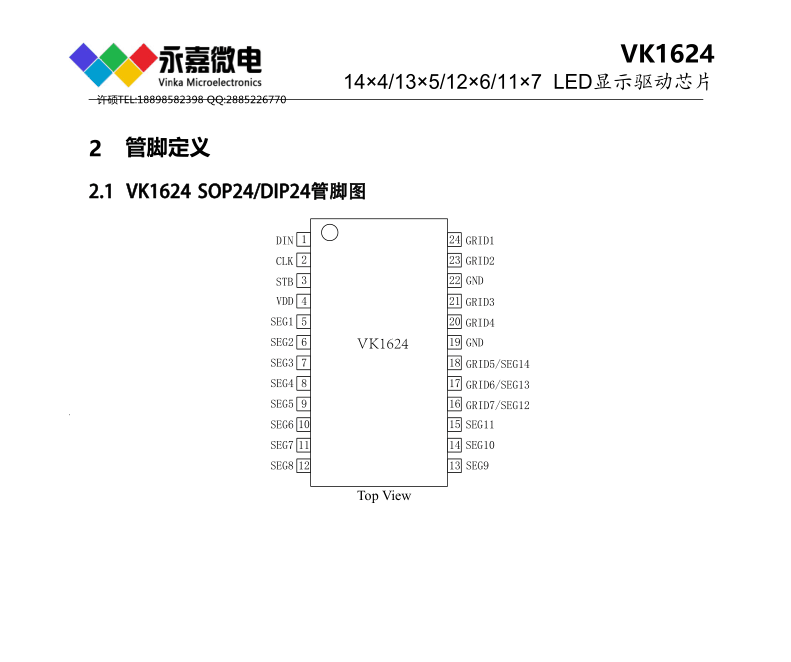 3線串行接口VK1624 SOP24點陣數(shù)顯驅動芯片-帖子圖片