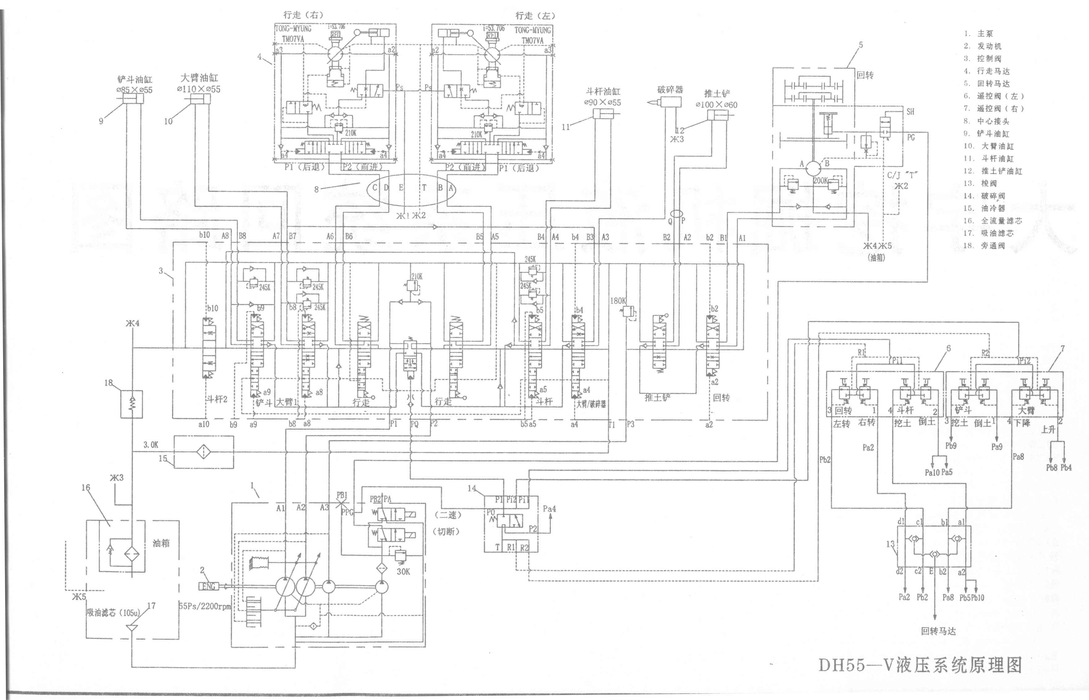 大宇DH55液壓系統(tǒng)原理圖